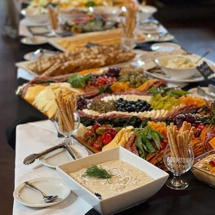 Boomtown at the Androy serves delicious buffet with cheese crackers, olives and more.