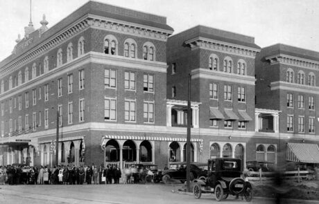 Exterior of the old Androy Hotel Black And White