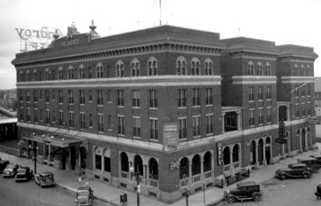 Exterior of the old Androy Hotel Black And White